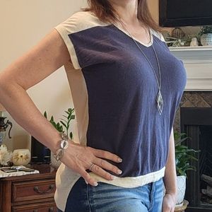 Rebecca Taylor High Low top. Cream Navy.  Medium